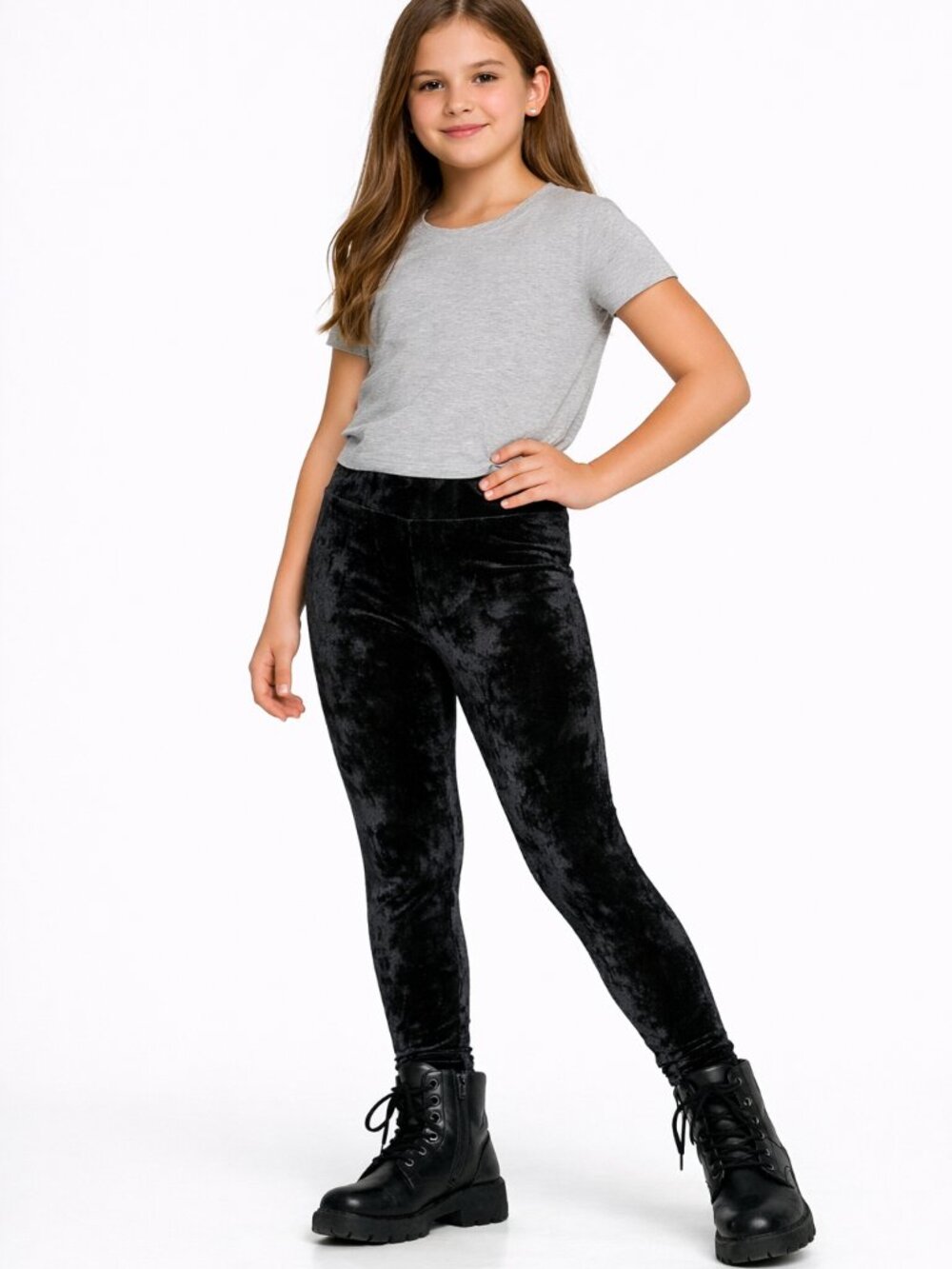 Epic Threads Girls Crushed Velvet Leggings Black L (12/14) Stretch Pull‑On